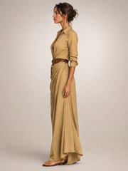 Auguste | Elegantes Maxikleid mit Reverskragen und Gürtel