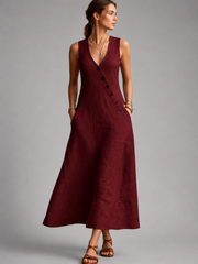 Greta | Maxikleid aus Leinen mit Knopfleiste