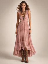 Gundula | Gestuftes Boho-Maxikleid mit V-Ausschnitt