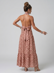 Ines | Midikleid mit Neckholder und geometrischem Muster