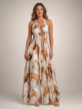Rosamunde | Boho-Blumendruck Neckholder-Maxikleid