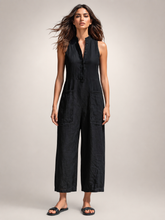 Frieda | Ärmelloser Leinen-Jumpsuit mit Stehkragen