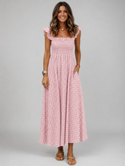 Helena | Karo-Maxikleid mit Smock-Bund