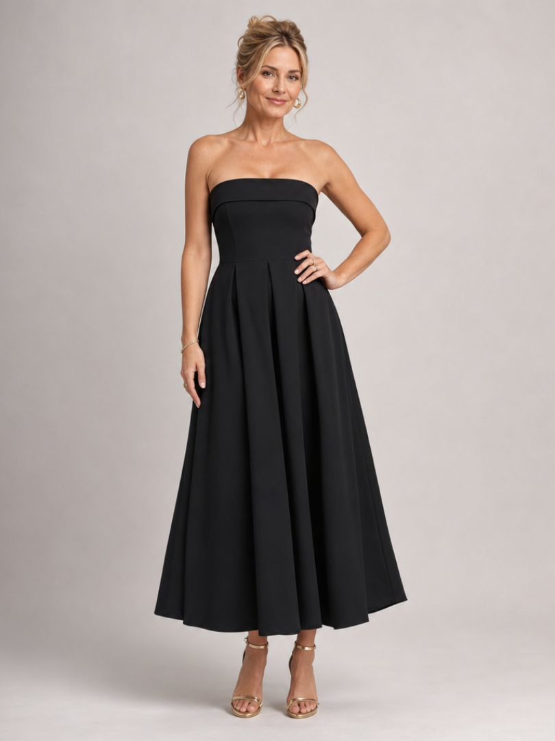 Almut | Trägerloses Abendkleid mit strukturiertem Oberteil – Ansicht 01