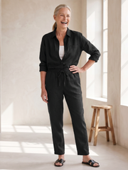 Heidi | Leinen-Set mit Hemd und schmaler Hose – Rosé – Ansicht 01