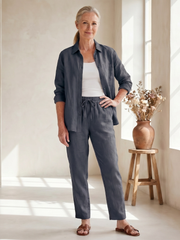 Heidi | Leinen-Set mit Hemd und schmaler Hose – Rosé – Ansicht 01