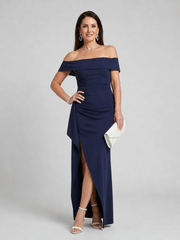 Helga | Off-Shoulder-Abendkleid mit hohem Seitenschlitz – Ansicht 01