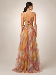 Aurelia | Tüll-Abendkleid mit Aquarell-Print