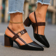 Ingeborg | Spitze Slingback-Pumps mit Blockabsatz – Ansicht 02