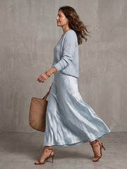 Juliane | Strick-Set mit Satin-Rock – Rosé – Ansicht 01