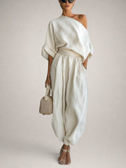 Mila | Leinen-Set mit Off-Shoulder-Top und Hose