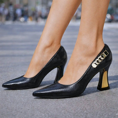 Wilhelmine | Stiletto-Pumps mit Schlangenoptik & Golddetail – Ansicht 01