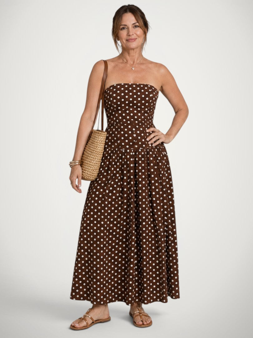 Amelie | Schulterfreies Midikleid mit Punktemuster