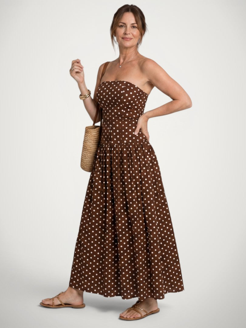 Amelie | Schulterfreies Midikleid mit Punktemuster