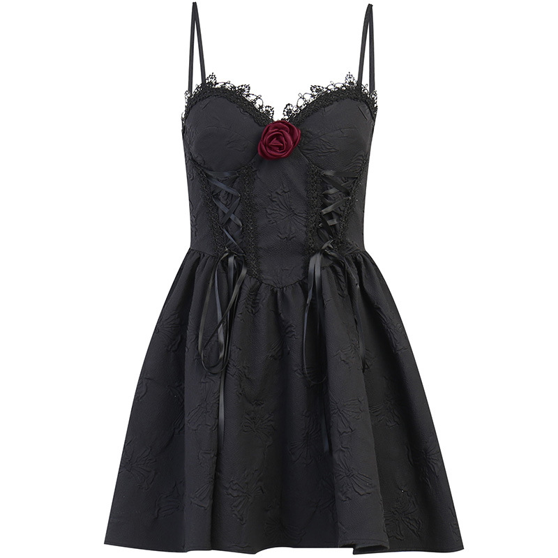 Design Sense Pleated New Dress Cross Hanging Neck Solid Color Fluffy Skirt for Women