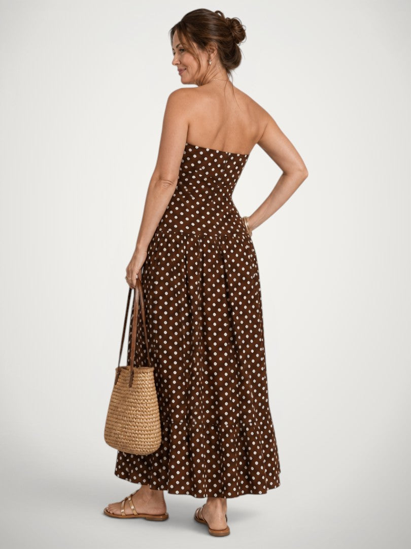 Amelie | Schulterfreies Midikleid mit Punktemuster