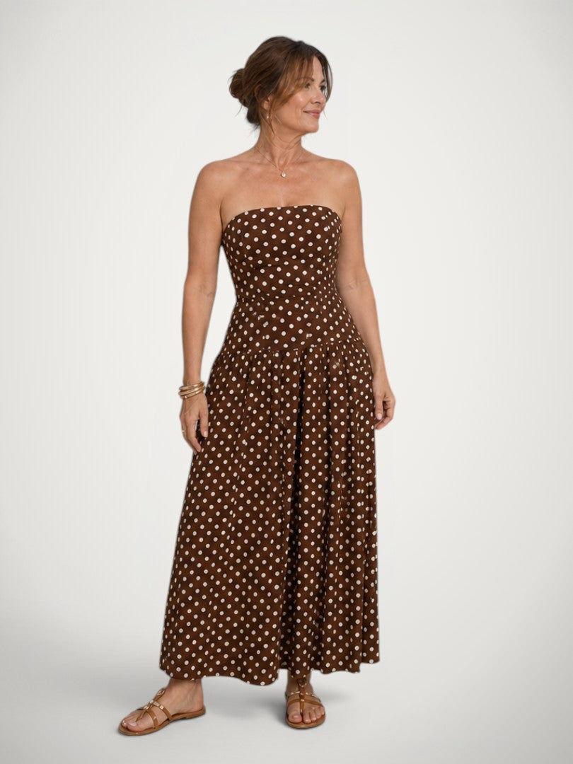 Amelie | Schulterfreies Midikleid mit Punktemuster