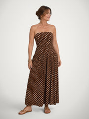 Amelie | Schulterfreies Midikleid mit Punktemuster