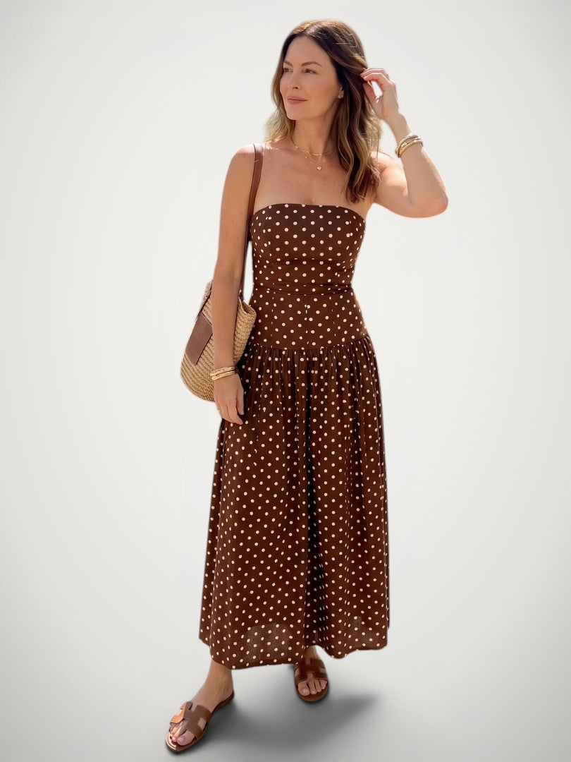 Amelie | Schulterfreies Midikleid mit Punktemuster