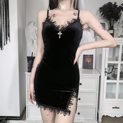 Dark Halloween Style Punk Dress Sexy Lace Print Party Dress Cosplay  Streetwear Y2K Skirt