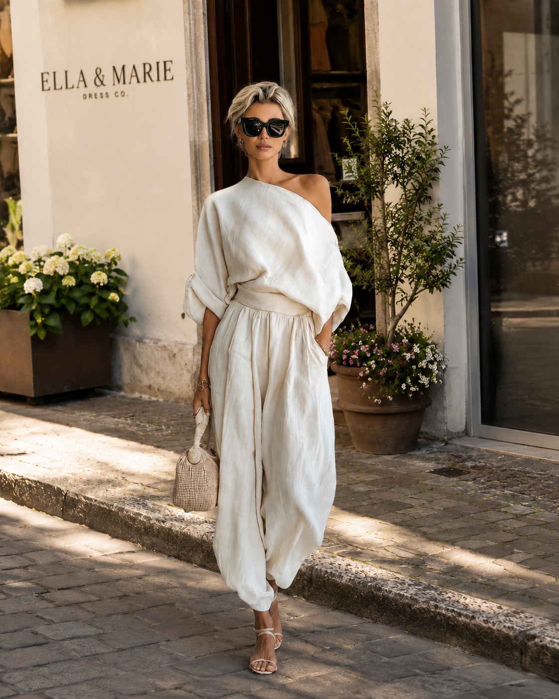 Mila | Leinen-Set mit Off-Shoulder-Top und Hose