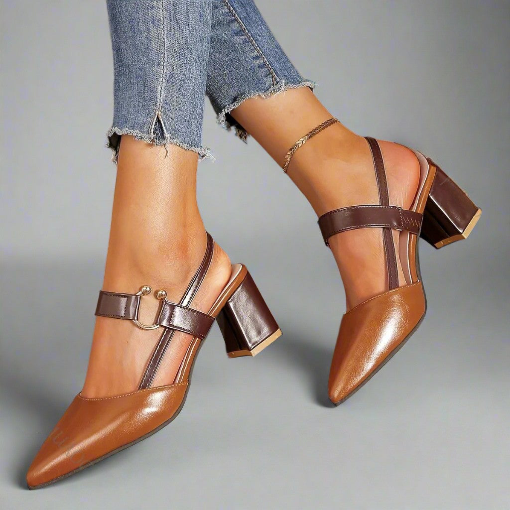 Helena | Spitze Slingback-Pumps mit Blockabsatz – Ansicht 03
