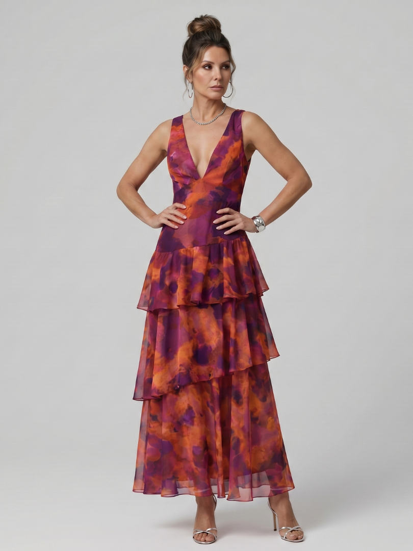 Ida Midikleid tiefer V-Ausschnitt – Ansicht 04