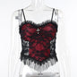 Dark Halloween Style Lace Tank Top Punk Navel Print Sexy Backless Streetwear Y2K Camisole