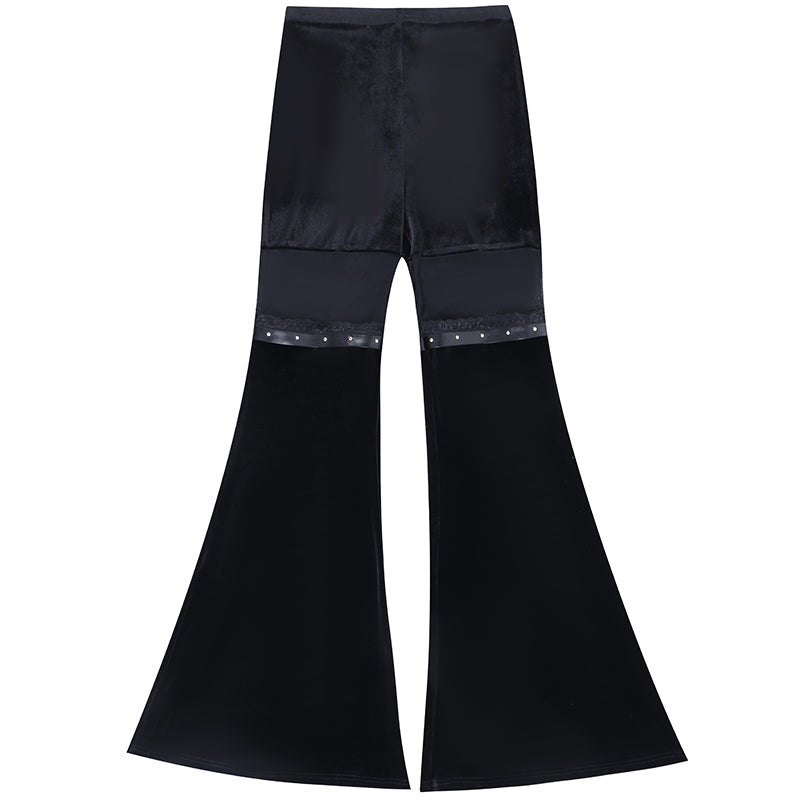 Dark Mesh Spliced Flared Pants Slim Fit and Slimming High Waisted Casual Pants
