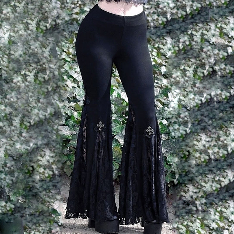 Bohemian Style See Through Flared Pants Beautiful Black Casual Long Leg Pants