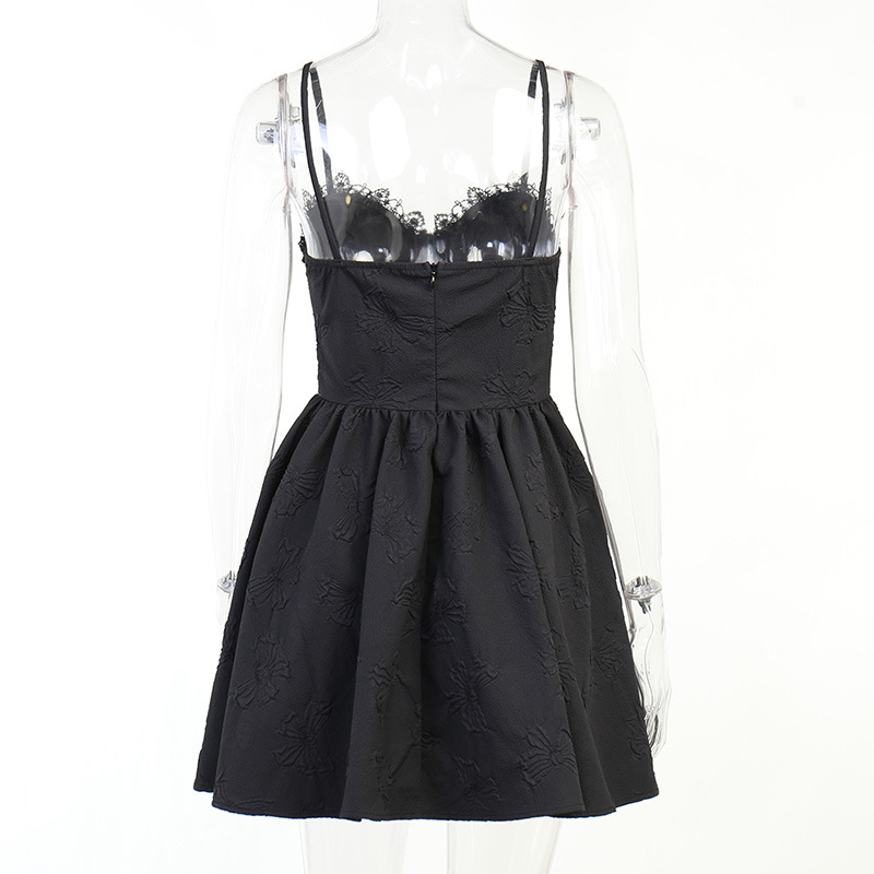 Design Sense Pleated New Dress Cross Hanging Neck Solid Color Fluffy Skirt for Women