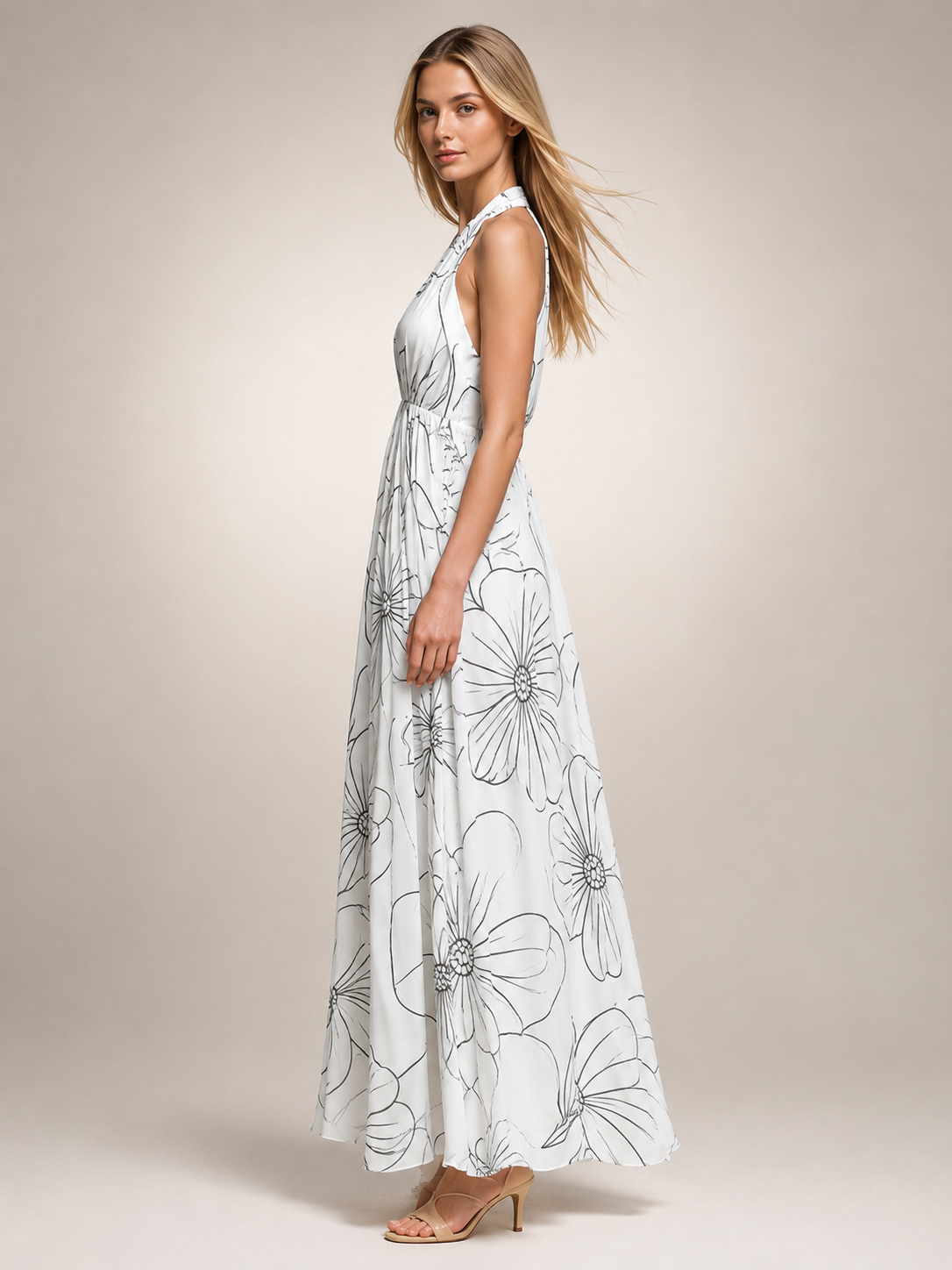 Rosamunde | Boho-Blumendruck Neckholder-Maxikleid