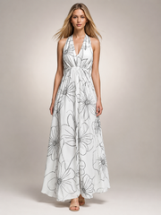 Rosamunde | Boho-Blumendruck Neckholder-Maxikleid