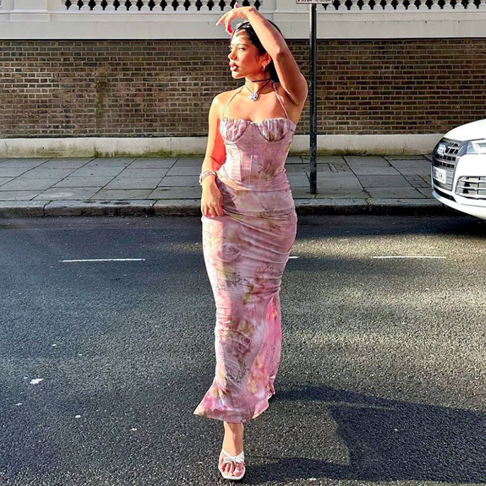 Fashion High Waisted Satin Suspender Dress for Women Sexy Elegant Bodycon Outfit Evening Dress