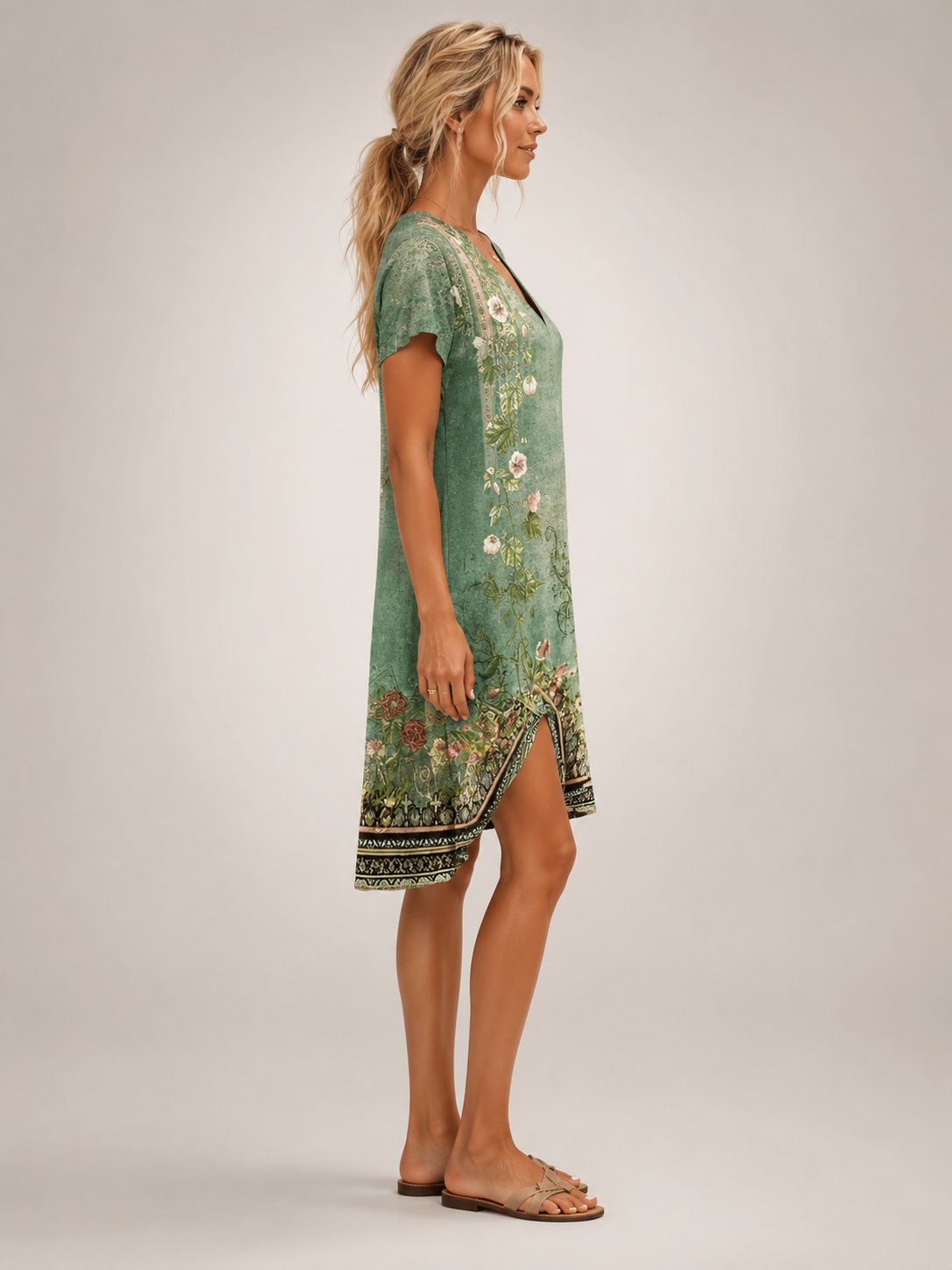 Klara | Geblümtes Mini-Hemdkleid mit V-Ausschnitt