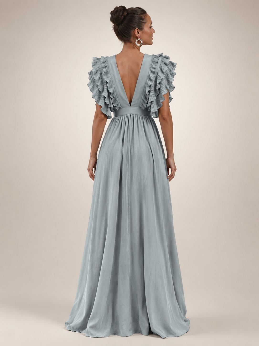 Gerlinde | Backless Maxi Dress with Ruffle Sleeves