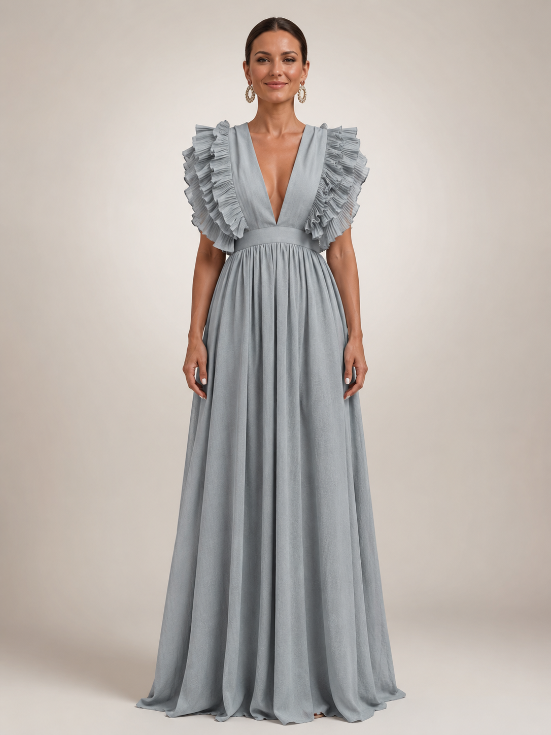 Gerlinde | Backless Maxi Dress with Ruffle Sleeves