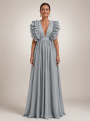 Gerlinde | Backless Maxi Dress with Ruffle Sleeves