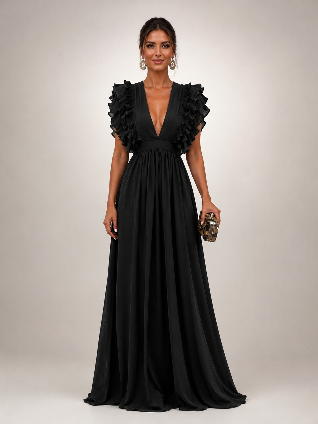 Gerlinde | Backless Maxi Dress with Ruffle Sleeves