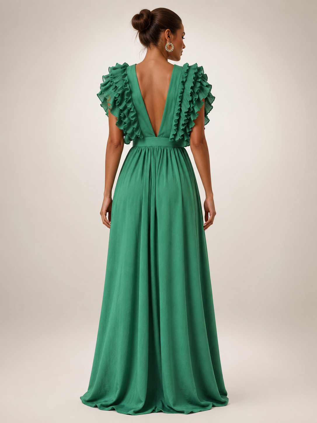 Gerlinde | Backless Maxi Dress with Ruffle Sleeves