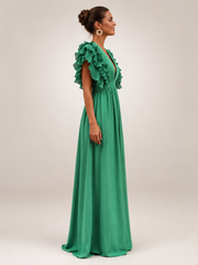 Gerlinde | Backless Maxi Dress with Ruffle Sleeves