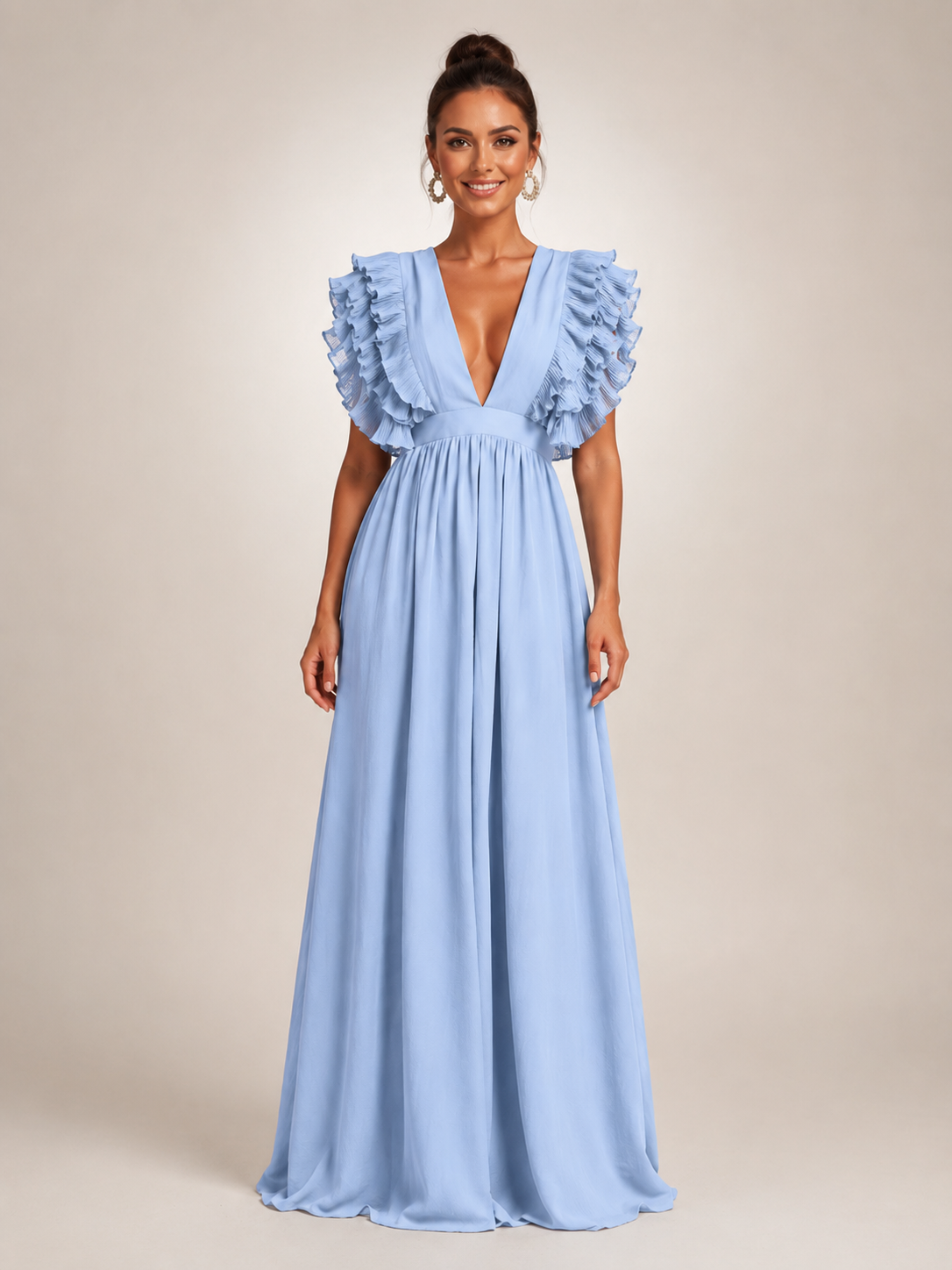 Gerlinde | Backless Maxi Dress with Ruffle Sleeves