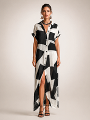Roswitha | Hemdblusen-Maxikleid mit grafischem Print