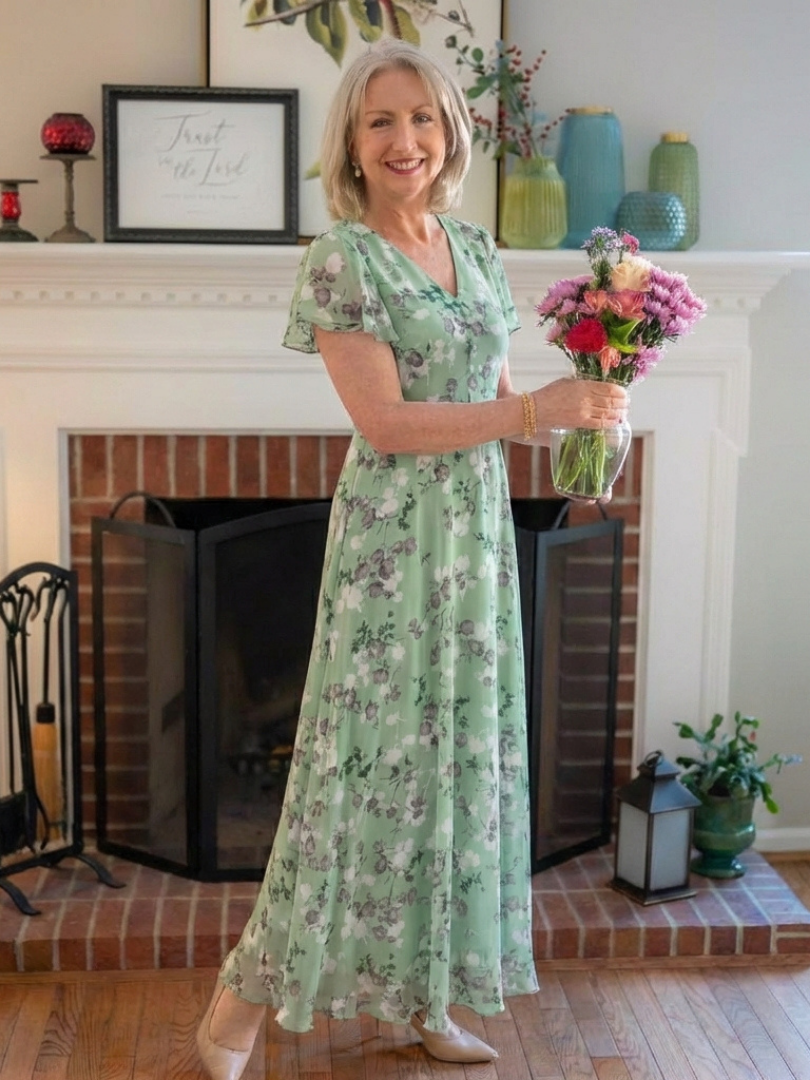 Amelie | Florales Chiffon-Maxikleid