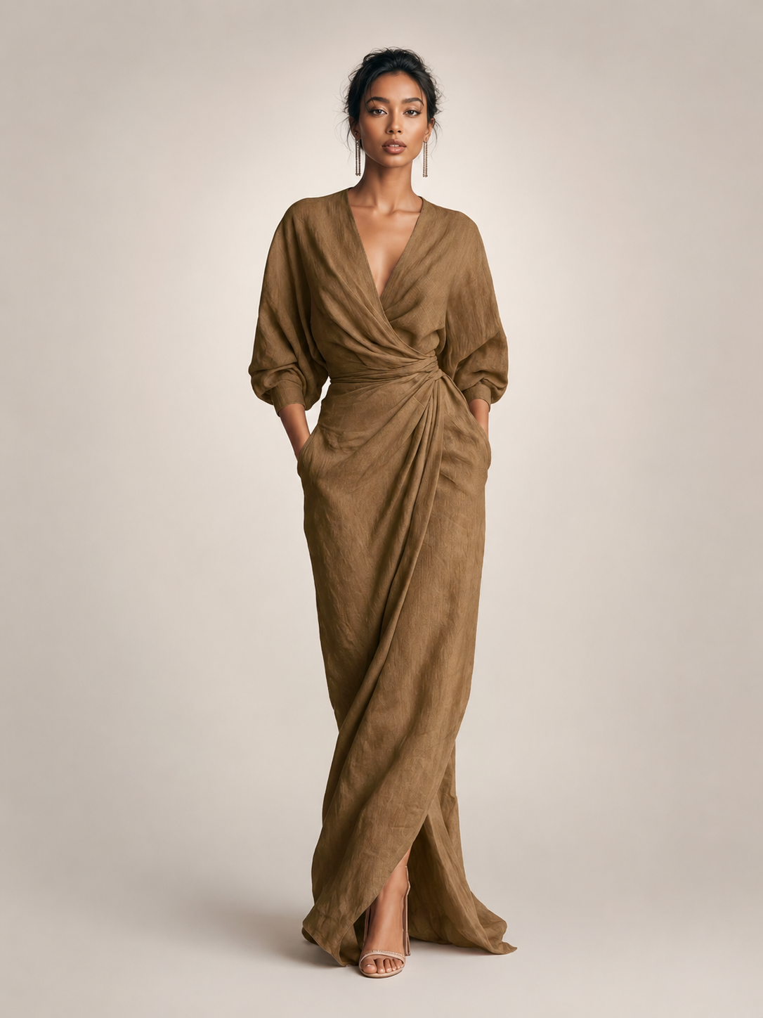 Leonore | Minimalistisches Leinen-Maxikleid mit V-Ausschnitt