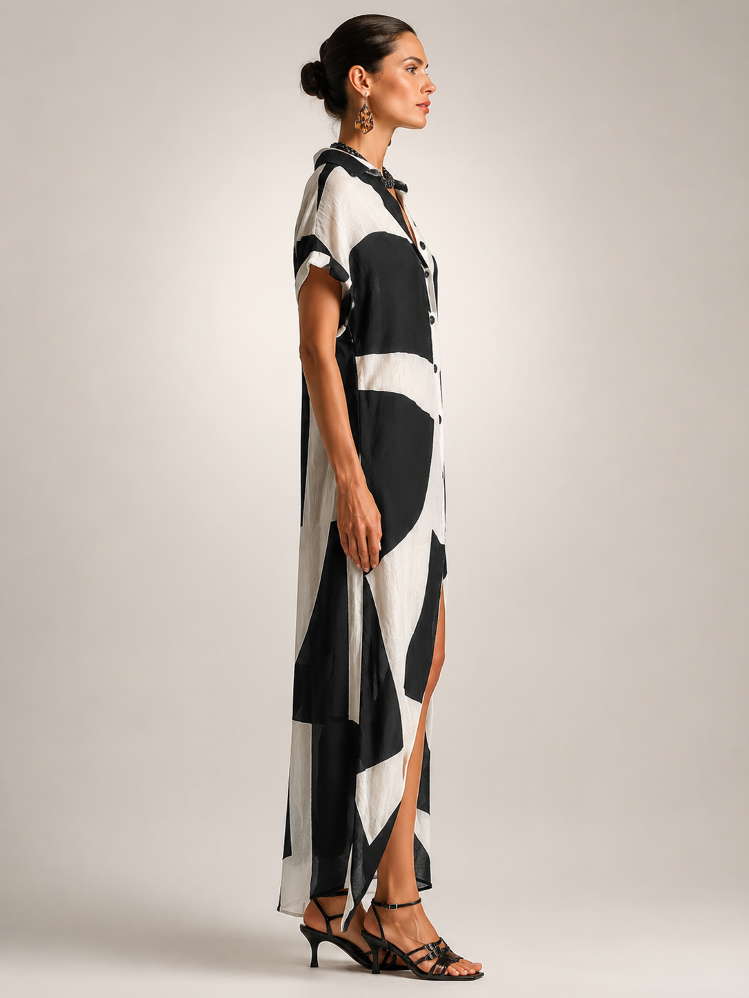 Roswitha | Hemdblusen-Maxikleid mit grafischem Print