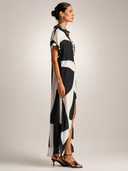 Roswitha | Hemdblusen-Maxikleid mit grafischem Print