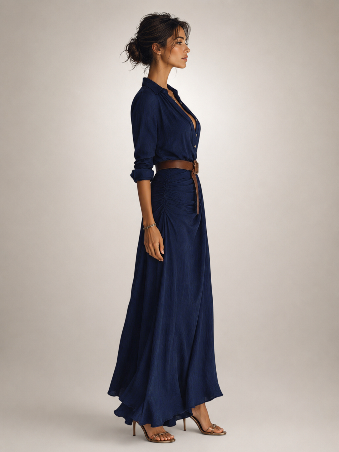 Auguste | Elegantes Maxikleid mit Reverskragen und Gürtel