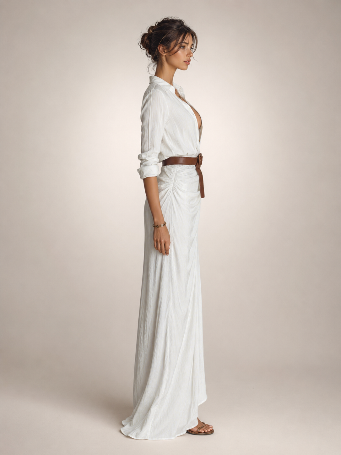 Auguste | Elegantes Maxikleid mit Reverskragen und Gürtel