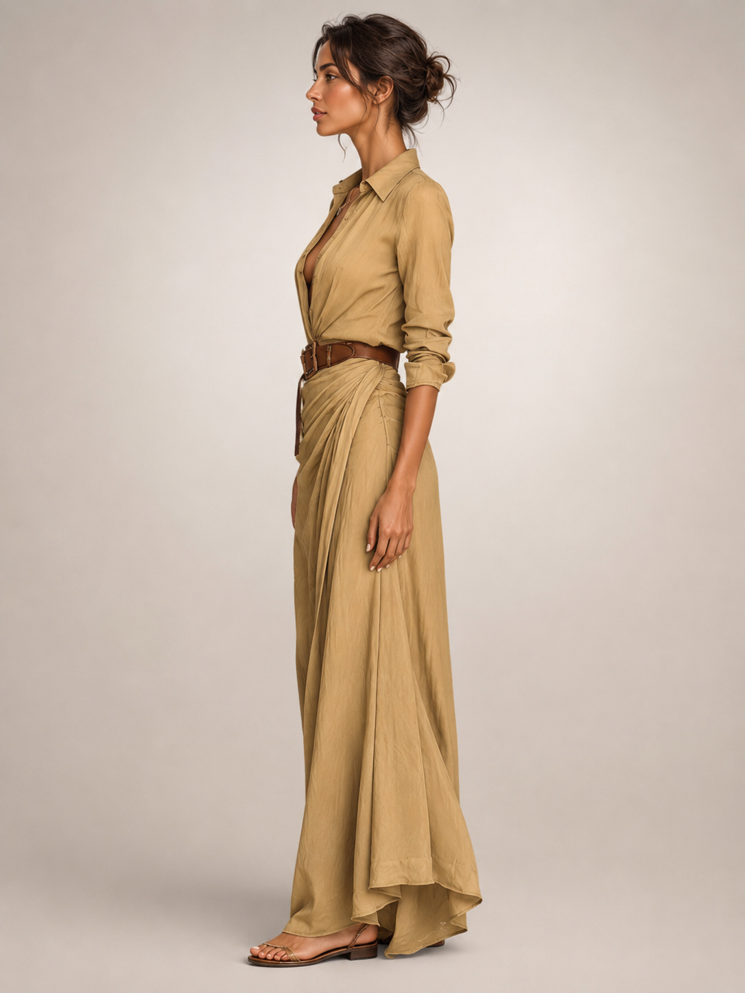 Auguste | Elegantes Maxikleid mit Reverskragen und Gürtel